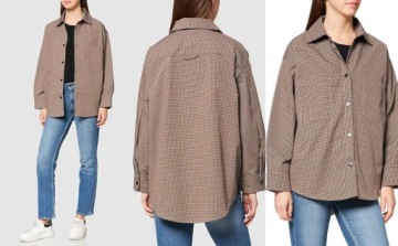 1F4B10 P23 JJXX BRĄZOWA KOSZULA OVERSIZE W KRATĘ L