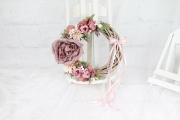 Осенний венок, украшение на дверь, РОЗОВОЕ украшение