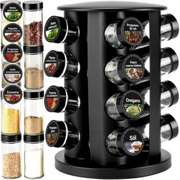 КОНТЕЙНЕРЫ ДЛЯ СПЕЦИЙ ВРАЩАЮЩАЯСЯ ПОДСТАВКА ДЛЯ СПЕЦИЙ + НАКЛЕЙКИ НА 16 БАНОК