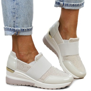 Beżowe półbuty sneakersy na koturnie LDLJ-125 r.41