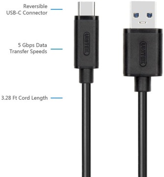 БЫСТРЫЙ USB-КАБЕЛЬ USB Type-C Кабель USB 3.1 UNITEK черный 1м
