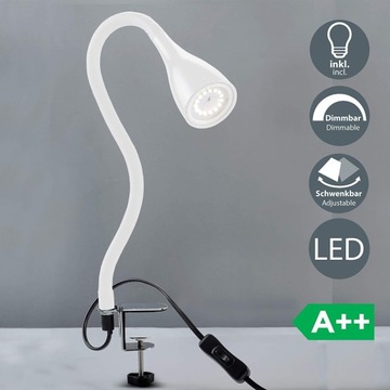 НАСТОЛЬНАЯ ЛАМПА - ЗАЖИМ - БЕЛЫЙ - РЕГУЛЯТОР СВЕТОДИОДОВ