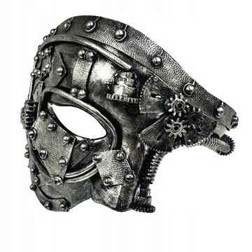 Maska STEAMPUNK SILVER BAL MASKOWY MASKARADA ROBOT
