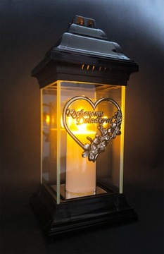 Znicz kapliczka na Dzień Dziadka lampion z sercem Kochanemu Dziadkowi 31 cm