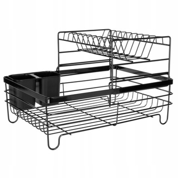 ДВУХУРОВНЕВАЯ СУШИЛКА ДЛЯ ПОСУДЫ, ТАРЕЛКИ, КРУЖКИ, ПОДДОН С ПОДДОНОМ, ЧЕРНАЯ