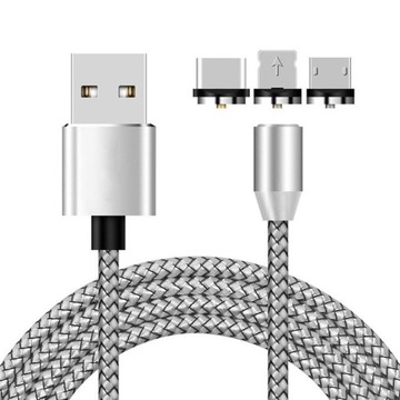 МАГНИТНЫЙ КАБЕЛЬ 3в1 ДЛЯ IPHONE LIGHTNING ANDROID MICRO USB TYPE-C ДЫШАЩИЙ 1м