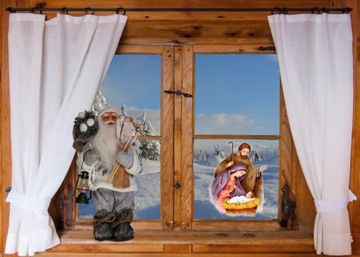 РОЖДЕСТВЕНСКАЯ наклейка на окно, вертеп, РОЖДЕСТВО 03