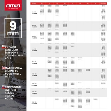 Łańcuchy śniegowe na koła 235/55R15 235/50R16 225/45R17 215/45R18 225/35R19