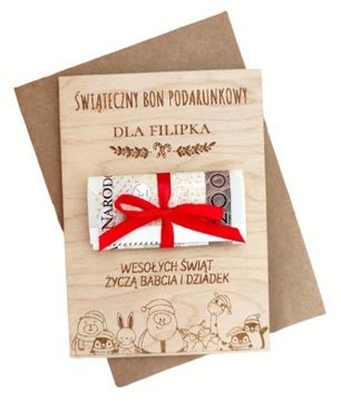Świąteczny prezent bon podarunkowy grawer imię