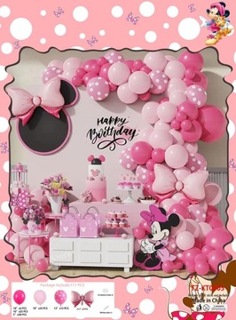 GIRLANDA BALONY RÓŻOWE MYSZKA MINNIE KOKARDKA MIX