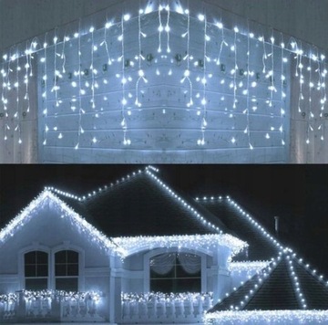 ŚWIĄTECZNE LAMPKI SOPLE BIAŁE 500 LED 20m ŁAŃCUCH GRATIS STAŁE + FLASH