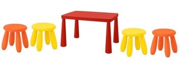 IKEA MAMMUT Stolik czerwony + 4 stołki dla dzieci