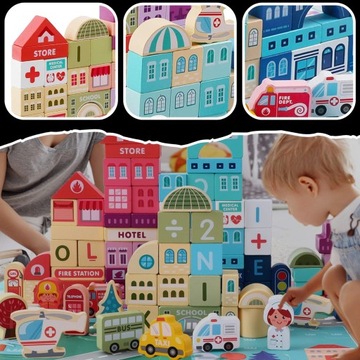 Деревянные блоки City Cars 100 блоков Развивающая конструкция большая