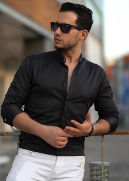 РУБАШКА МУЖСКАЯ КЛАССИЧЕСКАЯ, ОДНОКРАТНАЯ С ВОРОТНИКОМ-СТОЙКОЙ, ЧЕРНАЯ - XL