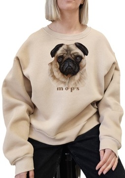 S202 BEŻ CREWNECK OVERSIZE MOPS PIES XS/S