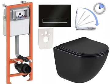6w1 STELAŻ MISKA WC RIMLESS +DESKA PRZYCISK CZARNY