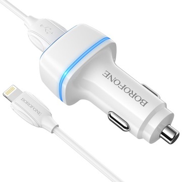 Borofone Ładowarka samochodowa BZ14 Max - 2xUSB - 2,4A z kablem USB na Ligh