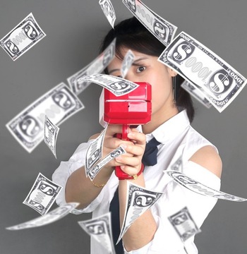 MONEY GUN STRZELANIE PLIK PIENIĘDZY BANKNOTY SPUST DLA MAŁEGO BOGACZA