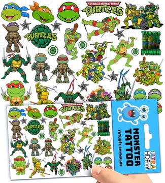 TATUAŻE ZMYWALNE DLA DZIECI WOJOWNICZE ŻÓŁWIE NINJA WZORY ORYGINALNE