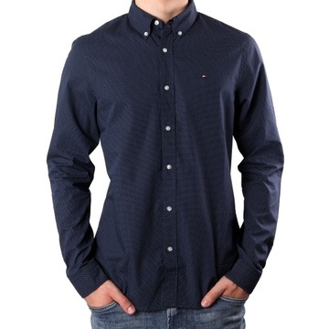 Koszula męska TOMMY HILFIGER SLIM GEO PRINT SHIRT CARBON NAVY SNOW WHITE