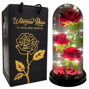 RÓŻA W SZKLE LED NA BATERIE + KABEL USB - DLA UKOCHANEJ NA WALENTYNKI