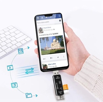 HUB Устройство чтения карт памяти MicroSD 3-в-1 MicroUSB USB2.0 USB-C