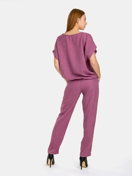 Elegancki komplet damski dwuczęściowy bluzka i spodnie modny fioletowy M