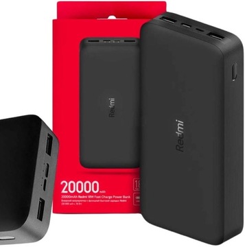 POWERBANK Xiaomi Redmi 20000mAh USB-C czarny 4 WEJŚCIA FAST CHARGE