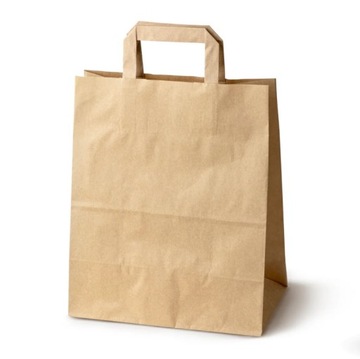 ZESTAW 50 szt Torba Papierowa 250x110x320 mm BRĄZ Ekologiczna Uchwyt Płaski