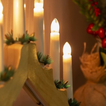 DREWNIANY ŚWIECZNIK ADWENTOWY ŚWIECE 7 LED LAMPKI ADWENT DO OKNA ŚWIĄTECZNY