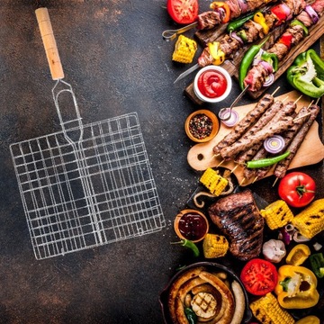 RUSZT DO GRILLA zamykany kosz stal kratka do grillowania ryb warzyw 21x23cm