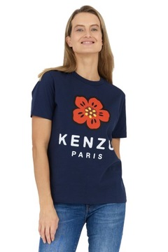 KENZO - Granatowy t-shirt damski z kwiatem L