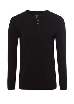 Czarna BLUZKA MĘSKA Koszulka z długim rękawem Bawełniana Bluzka na guziki L