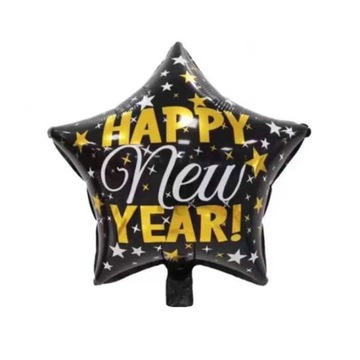 BALON HAPPY NEW YEAR GWIAZDA CZARNA SYLWESTER