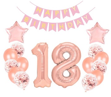 BALONY NA 18 URODZINY OSIEMNASTKA ROSE GOLD ZESTAW
