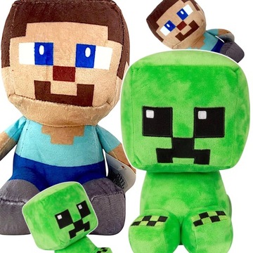 MINECRAFT WODNY ŚWIAT ZESTAW PLUSZOWYCH MASKOTEK 2w1 JEŻDŻACY STEVE CREEPER
