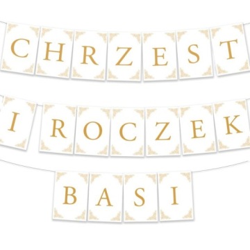 BANER girlanda Chrzest+Roczek IMIĘ dziecka ZŁOTY