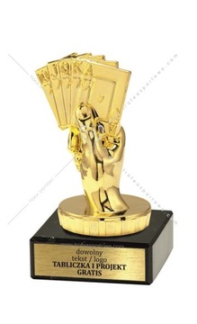 Piękna złota statuetka Karty Poker Tysiąc Brydż 10 cm + TABLICZKA