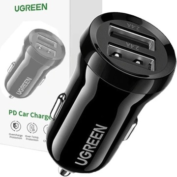 UGREEN ŁADOWARKA SAMOCHODOWA ZASILACZ DO ZAPALNICZKI 2X USB 2,4A 24W SZYBKA