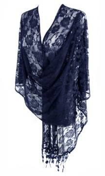 ГЛАМУРНОЕ КРУЖЕВНОЕ МАНТИЛА, ТЕМНО-СИНИЙ ШАРФ