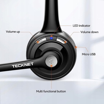 Беспроводные накладные наушники, черный микрофон для работы TECKNET TK-HS004