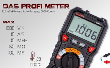 Multimetr cyfrowy z gniazdami LED, miernik prądu True RMS Auto-Range 6000