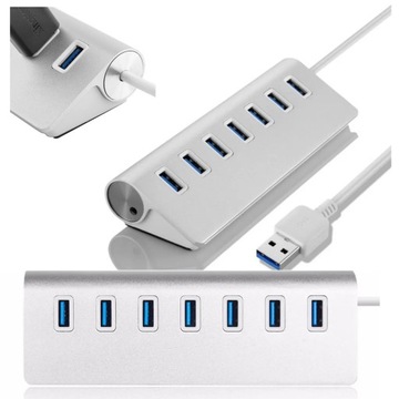 ROZGAŁĘŹNIK USB REPLIKATOR PORTÓW USB 3.0 HUB ALUMINIOWY 5Gb/s 7 PORTÓW