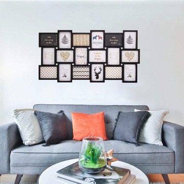 DUŻA RAMKA 18 ZDJĘĆ FOTORAMA 101x52 cm MULTI FOTO GALERIA KOLAŻ CZARNY