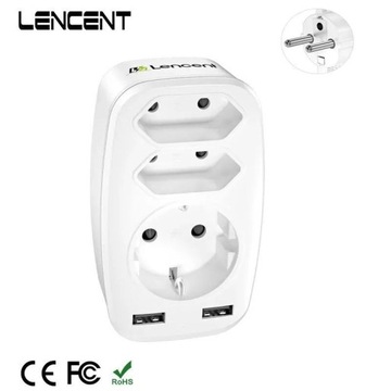 LENCENT - ROZGAŁĘZIACZ GNIAZDKA SIECIOWEGO NA 3 GNIAZDA + 2 PORTY USB / C