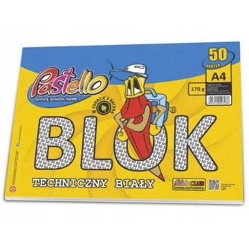 BLOK TECHNICZNY A4 BIAŁY 50 KARTEK 170g PASTELLO
