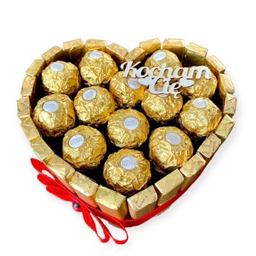 Tort Serce mini z Merci i Ferrero Rocher Prezent na Walentynki + napis