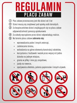 Tablica REGULAMIN PLACU ZABAW 30x40cm PCW