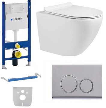 ZESTAW Stelaż WC GEBERIT UP100 + przycisk chrom + miska WC + deska W/O
