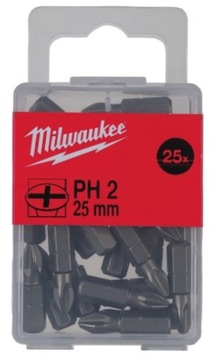 Bit PH2 Philips MILWAUKEE 25mm Trwały i Wytrzymały W opakowaniu 25 sztuk